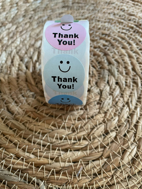 Rol gekleurde smiley stickers thank you - per rol