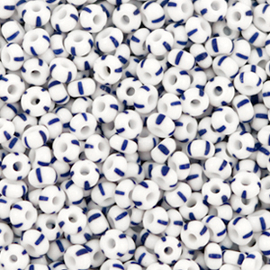 Glaskralen rocailles wit/blauw 3 mm - per 5 gram