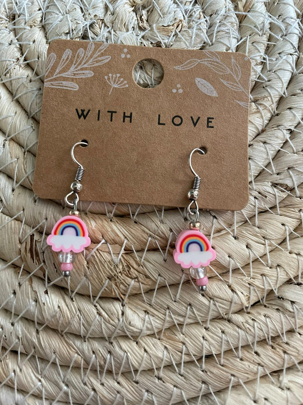 Regenboog oorbellen roze - per paar