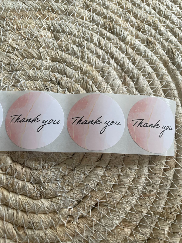 Thank you stickers marmer roze - per 10