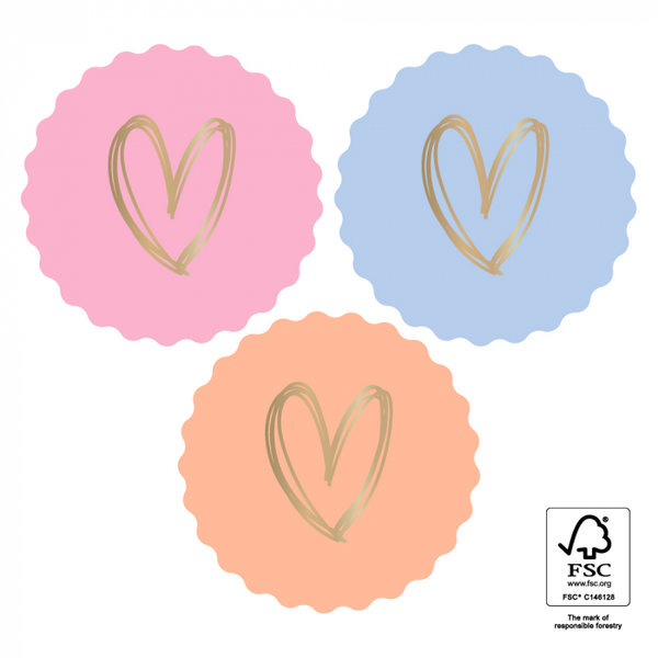 Hartjes roze/koraal/blauw stickers - per 9