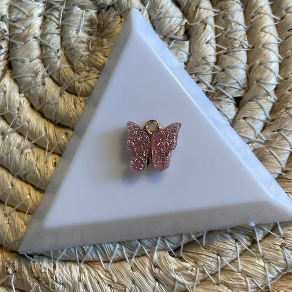 Bedel vlinder roze glitter zilver - per stuk